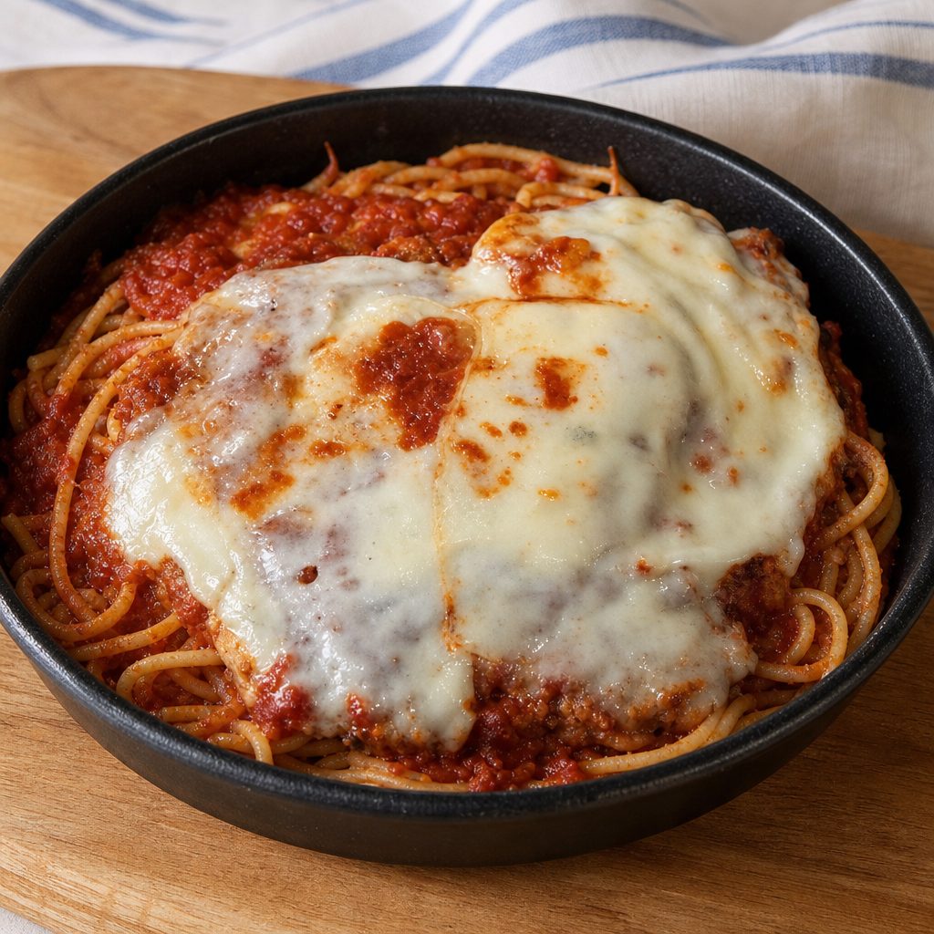 Eggplant Parmigiana Pasta.